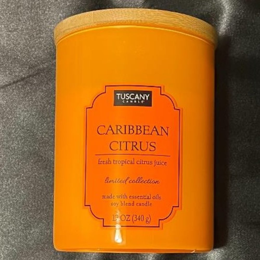 NEW TUSCANY CANDLE LIMITED COLLECTION CARIBBEAN CITRUS ESSENTIAL OILS SOY CANDLE